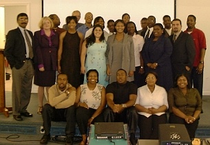 Students at the RAM program banquet.  At left are Thomas Zacharia and Ruth Ann Manning.